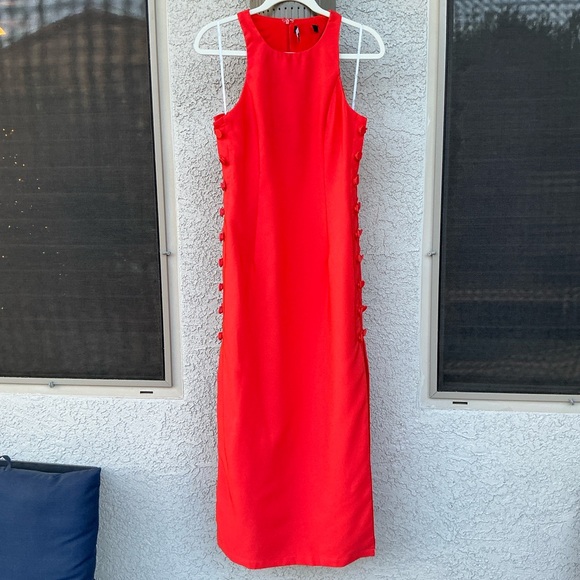 NWOT Lulu’s Masterfully Mod Bright Orange Side Button Midi Dress Medium 2426491 - Picture 4 of 11